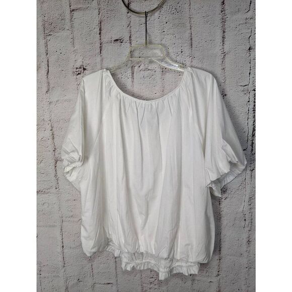 Anthropologie Pleated Puff Sleeve White Top Blouse Plus size 3X NWT - Picture 3 of 12